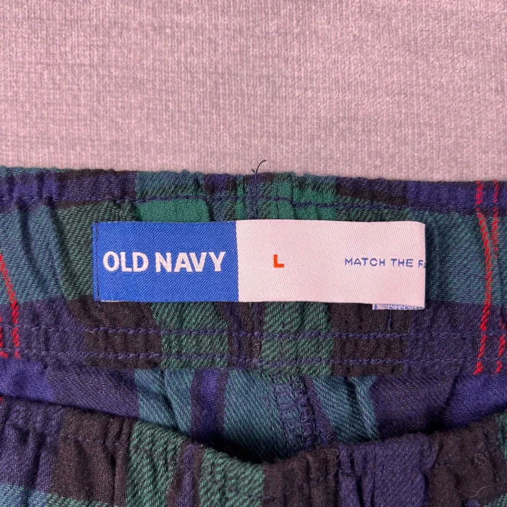 Old Navy Flannel Plaid Drawstring Mid Rise Pajama Pants Mens L Green Cotton